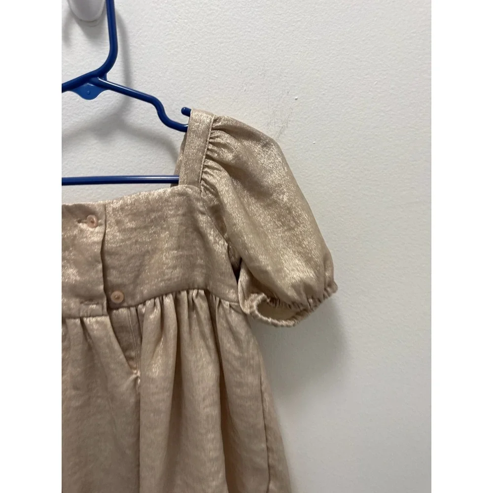 Baby Gap Toddler Girls Gold Metallic Shimmer Bow Puff Sleeve Dress Size 2 Years
